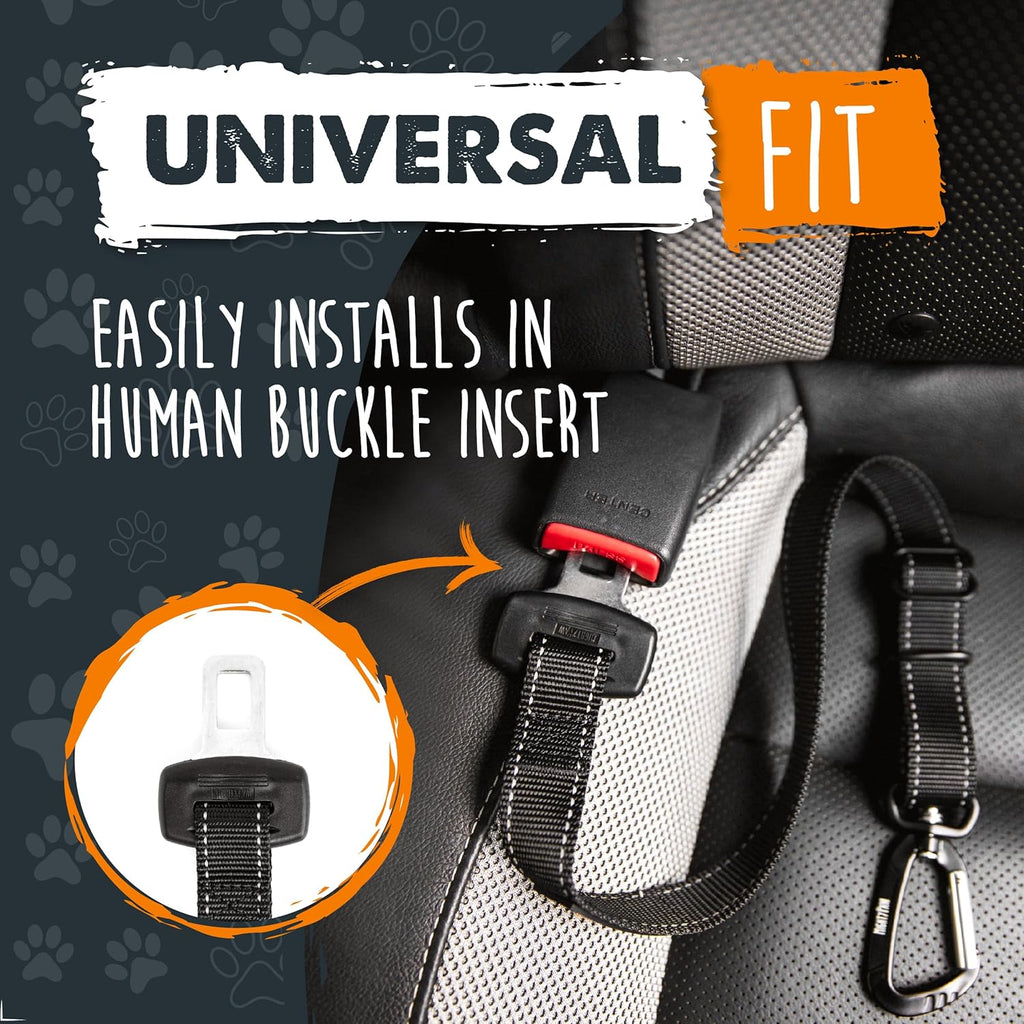 Universal Dog Car Seat Belt - Premium Safety Harness for Pets | Durable Human Seatbelt Material & All-Metal Hardware | Adjustable Length | Exceeds Safety Standards (Black)