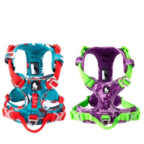Camouflage dog harness – reflective adjustable nylon harness with top handle