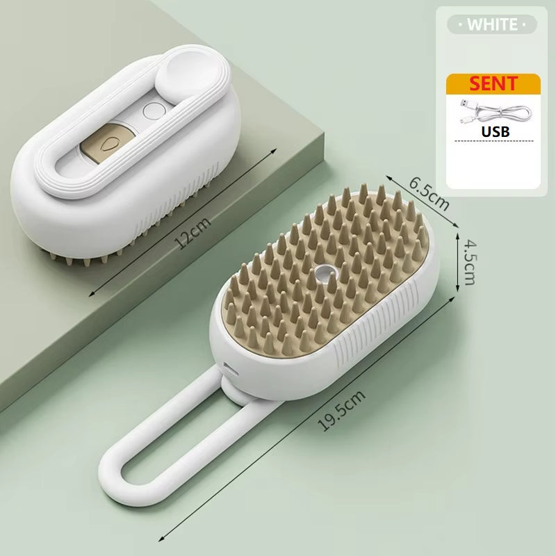 3-in-1 Steam Pet Brush for Dogs & Cats – Electric Anti-Static Grooming Comb for Short & Long Hair