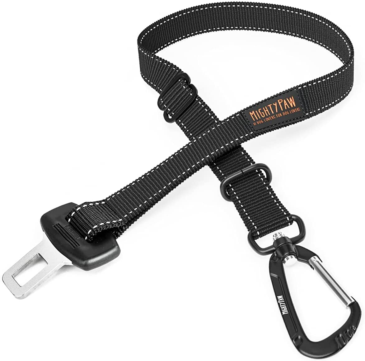 Universal Dog Car Seat Belt - Premium Safety Harness for Pets | Durable Human Seatbelt Material & All-Metal Hardware | Adjustable Length | Exceeds Safety Standards (Black)
