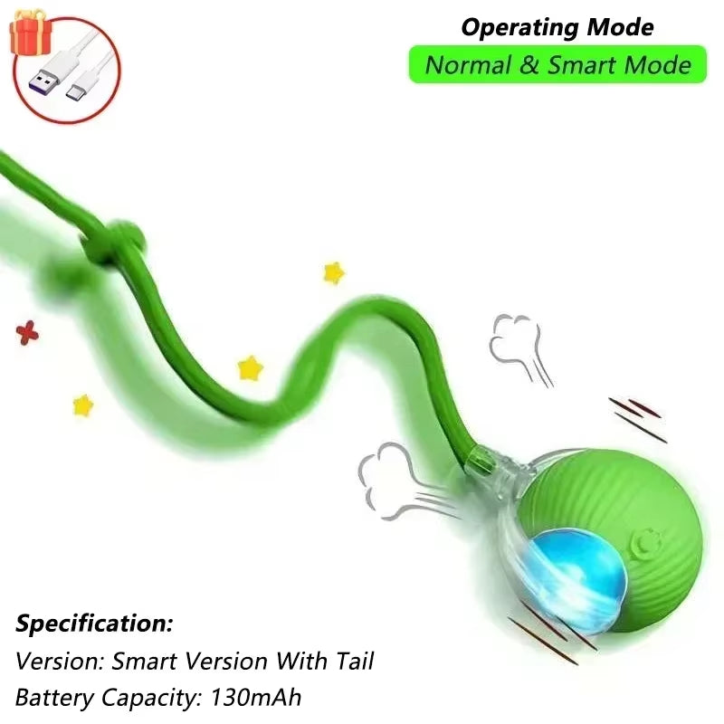 Interactive pet Ball Toy with Tail – Rechargeable Smart Rolling Ball Automatic Pet Toy
