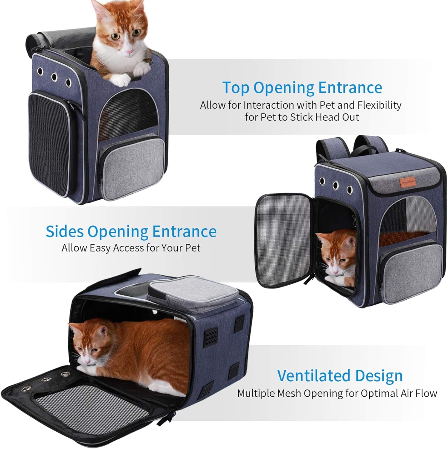 ® Cat Carrier Backpack, Foldable Pet Backpack Carrier for Cats & Small Dogs, Breathable Dog Carrier Backpack with Inner Safety Leash + Folding Bowl Ideal for Travel Camping Hiking