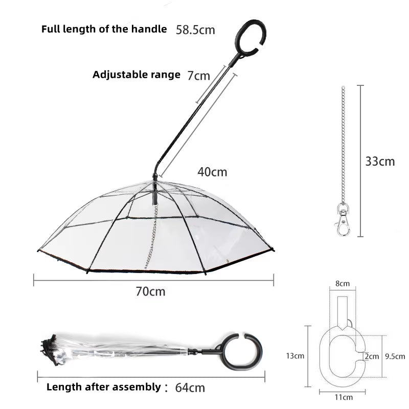 Pet Umbrella Leash for Small Dogs & Cats – Rainproof & Snowproof Adjustable Doggy Umbrella