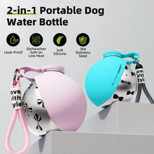 2-in-1 portable dog water bottle – leak-proof stainless steel travel bowl