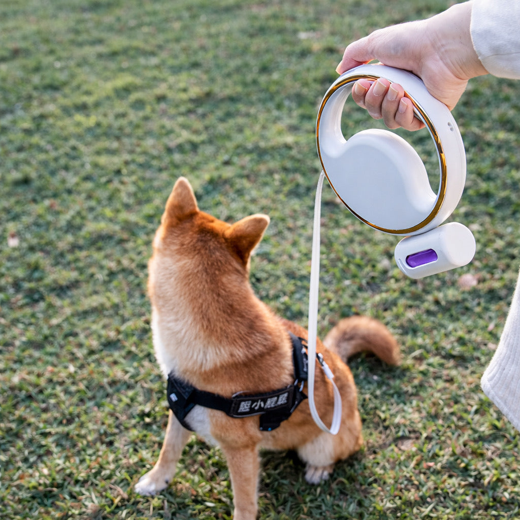 Retractable Dog Leash 3M with LED Light & Poop Bag Holder – Reflective Night Walking Lead