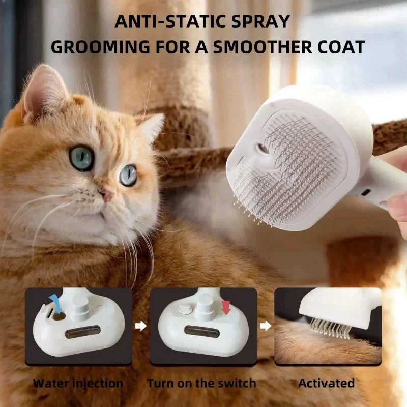 Steam Pet Grooming Brush – Spray Hair Removal Comb for Dogs & Cats