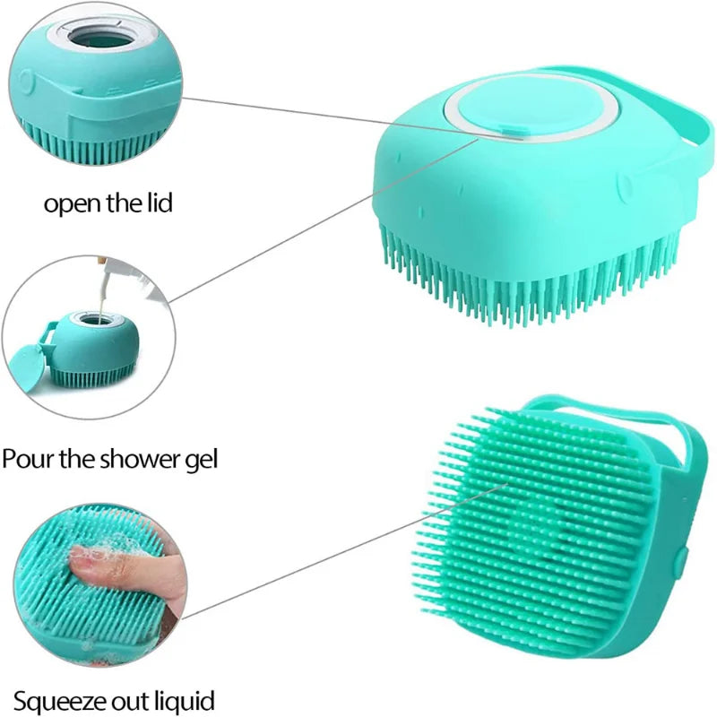 Silicone Pet Bath Brush – Shampoo Massage Grooming Brush for Dogs & Cats