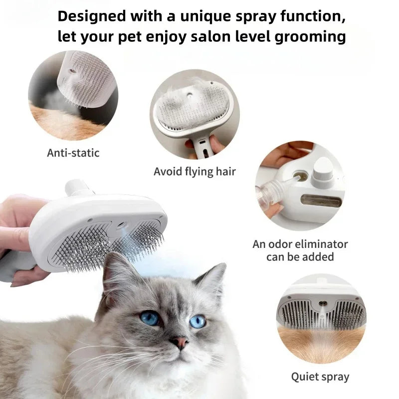 Steam Pet Grooming Brush – Spray Hair Removal Comb for Dogs & Cats