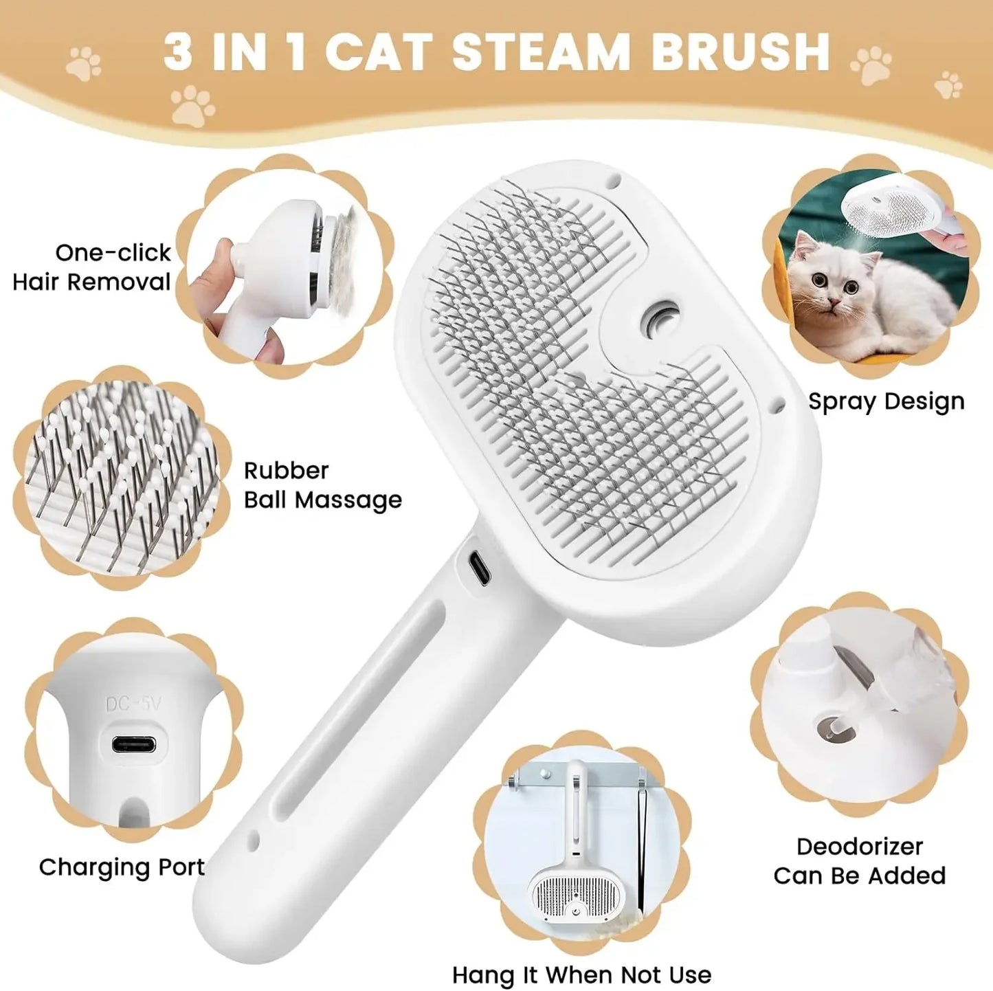 Steam Pet Grooming Brush – Spray Hair Removal Comb for Dogs & Cats