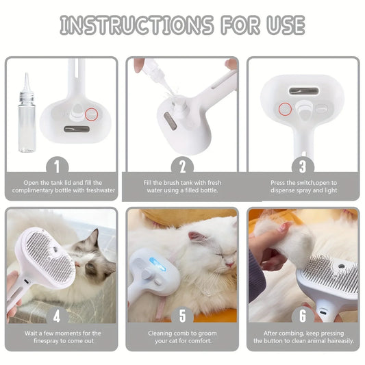 Steam Pet Grooming Brush – Spray Hair Removal Comb for Dogs & Cats