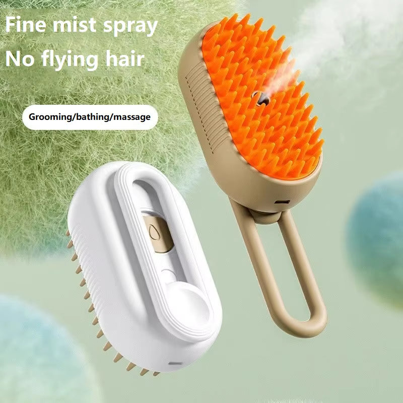3-in-1 Steam Pet Brush for Dogs & Cats – Electric Anti-Static Grooming Comb for Short & Long Hair
