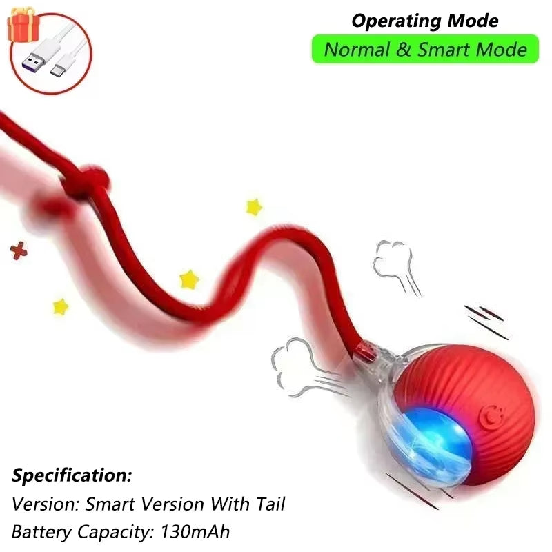 Interactive pet Ball Toy with Tail – Rechargeable Smart Rolling Ball Automatic Pet Toy